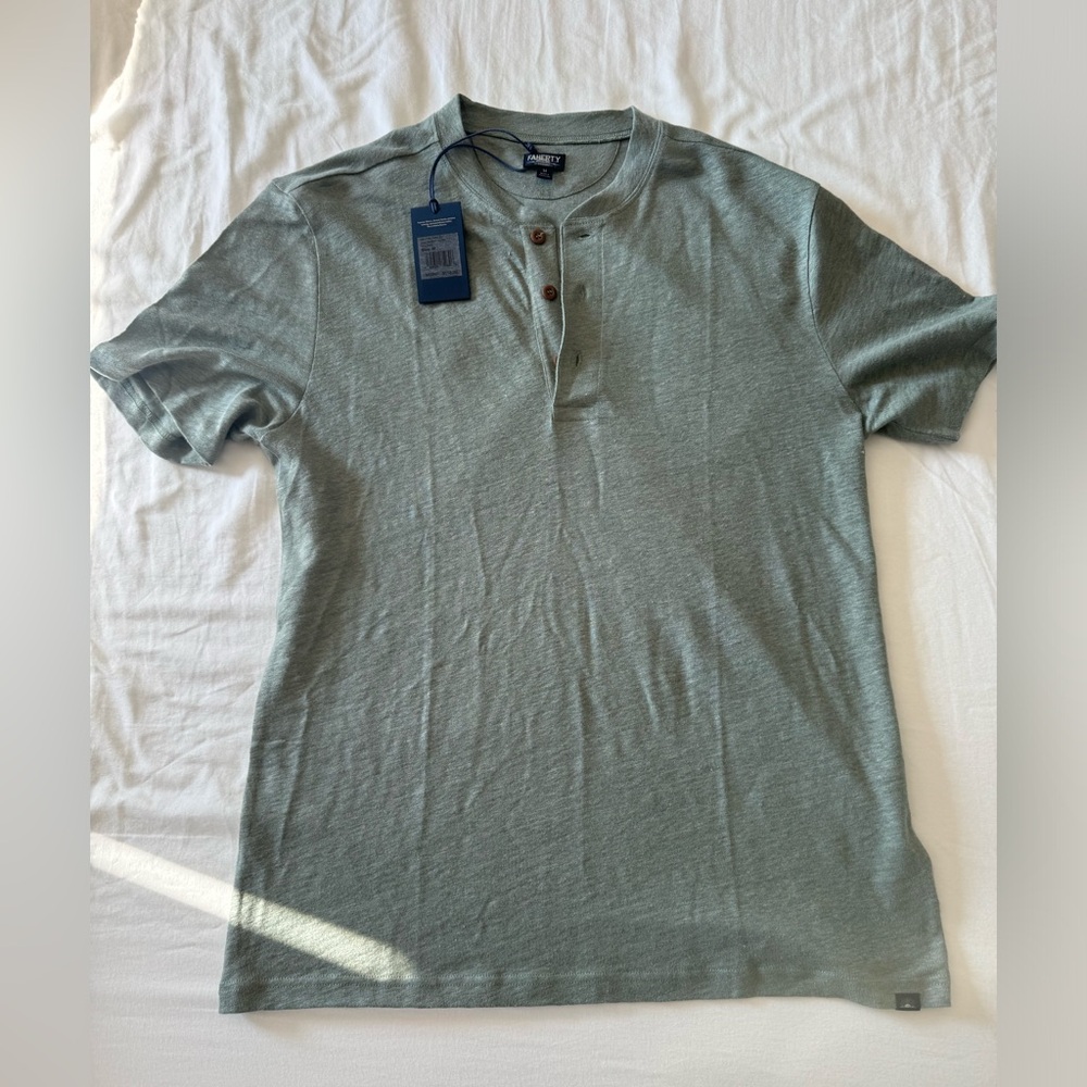 Short-Sleeve Linen Henley - Desert Olive - Medium